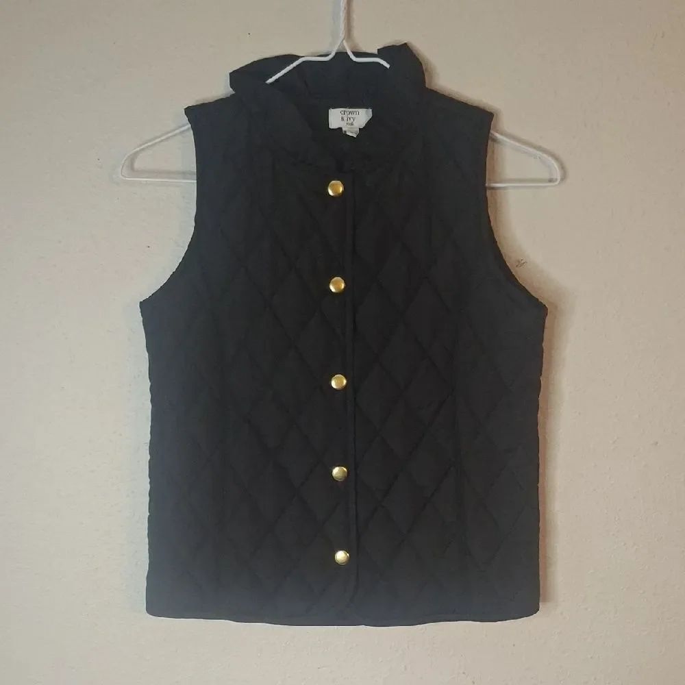 Black Quilted Vest with Gold Buttons size medium